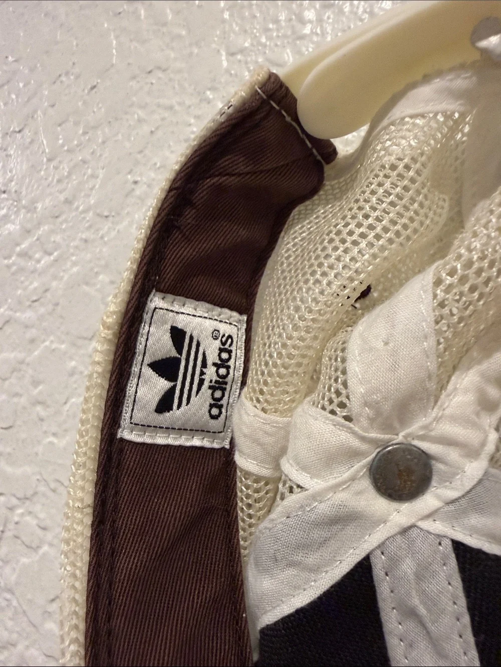 Y2K, Adidas, Brown & Cream Mesh Trucker Hat with Red & Navy Badge